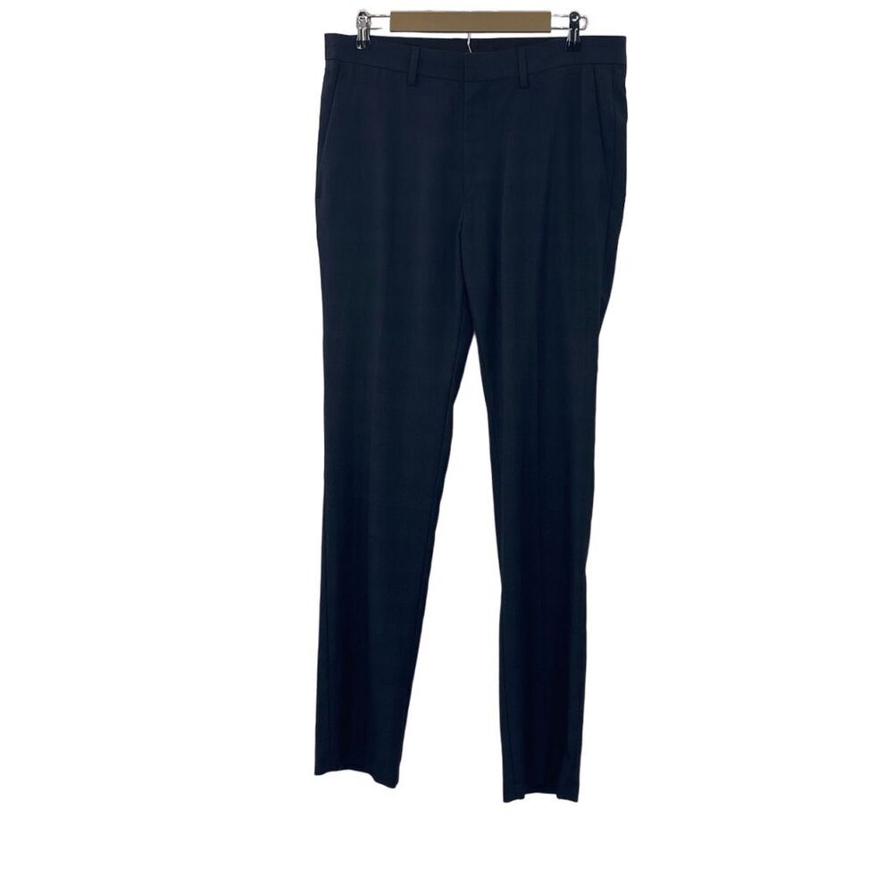 Kenneth Cole Reaction Men's Navy Slim Fit Windowpane Dress Pants Size 34 x 34